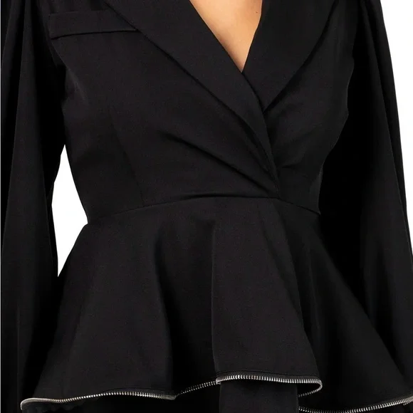 Kate Hewko Zipper Black Ruffle Peplum Blazer Top NWT Medium - Picture 3 of 5
